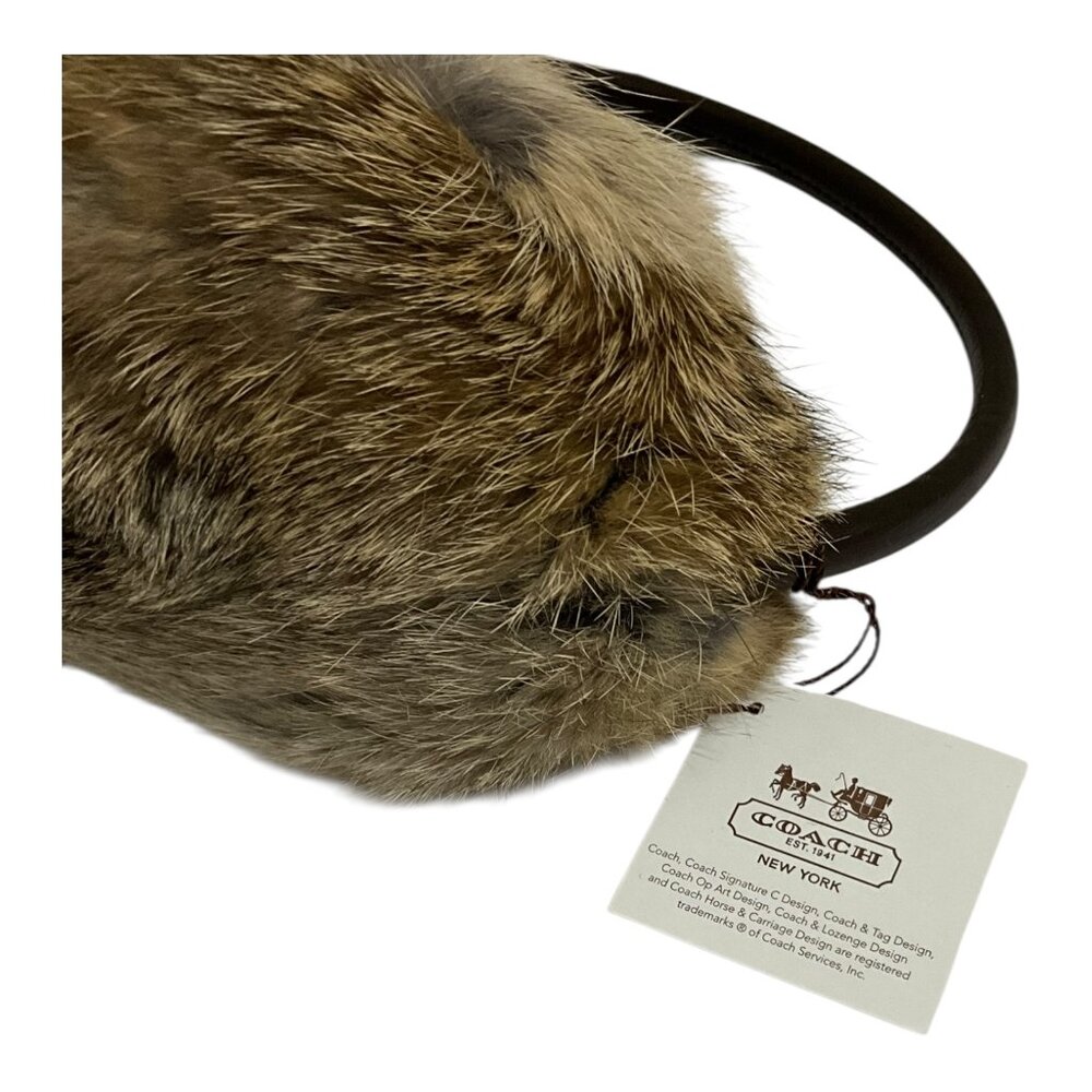 Coach 100% Rabbit Fur Leather Band Winter Earmuffs Womens NWT $298 MSRP - Picture 2 of 5
